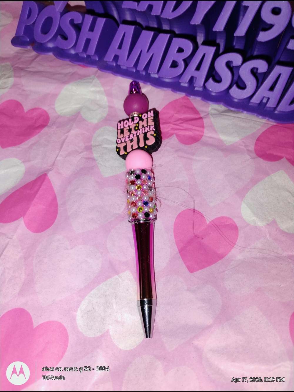 🌷Pink Beaded Charm Ballpoint Pen with Inspirational Top